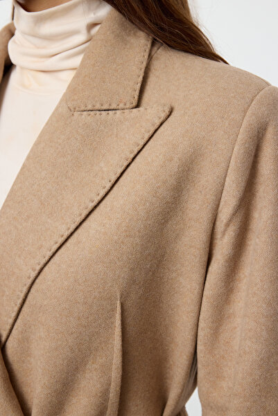 Trendyol Collection Soft Textured Mink Long Coat - with Belt and Stitching Detail Twoaw25kb00094