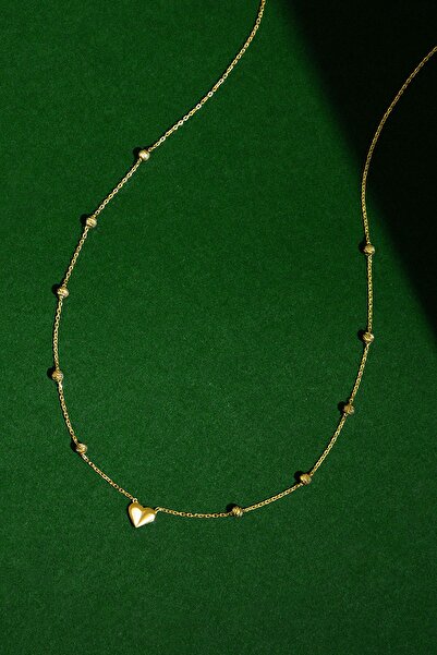 Fiyonk Kuyumculuk 14 Ayar Altın Dorika Top Detaylı Kalp Kolye – Kalpten Gelen Zarafet