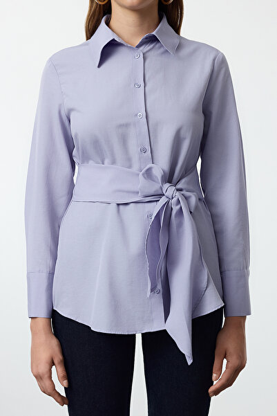 Trendyol Collection Kék derékrészletű normál, normál szabású ing TWOAW25GO00071