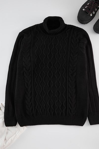 Trendyol Collection Μαύρο πουλόβερ με υφή με κανονικό ζιβάγκο TMNAW25KZ00009