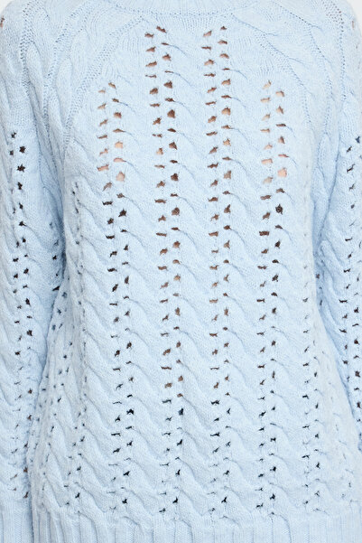 Trendyol Collection Pulover de tricotaj moale albastru deschis - guler vertical ajurat și scobit TWOAW25KZ00319