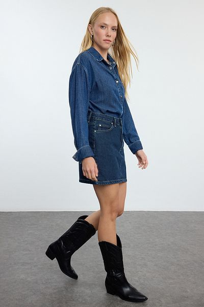 Trendyol Collection Темно-синя міні-спідниця з високою талією TWOAW25ET00077