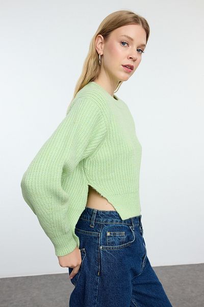 Trendyol Collection Mintfarbener Crop-Strickpullover mit Ballonärmeln – TWOAW25KZ00230