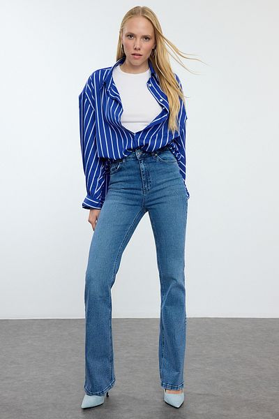 Trendyol Collection Blugi albaștri cu talie înaltă - TWOAW25JE00225