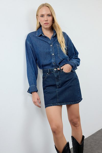 Trendyol Collection Темно-синя міні-спідниця з високою талією TWOAW25ET00077