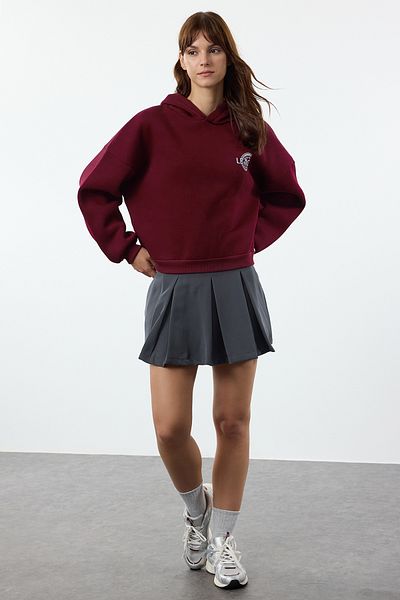 Trendyol Collection Claret Red Knitted Sweatshirt - Hooded, Fleece with Back Print Detail Twoaw22sw0711