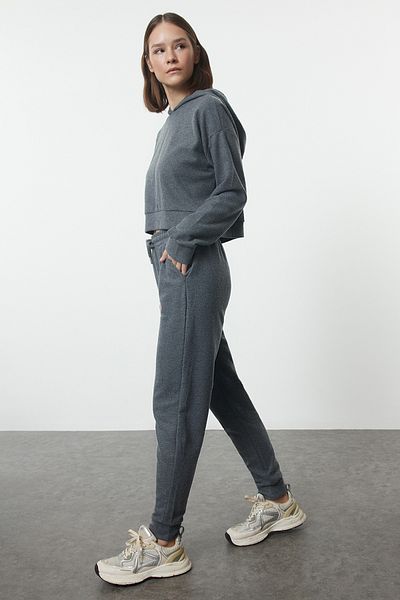 Trendyol Collection Σετ Πλεκτό Μπλουζάκι Ανθρακίτη Θεσσαλονίκης - Κανονική Εφαρμογή TWOAW25AU00094