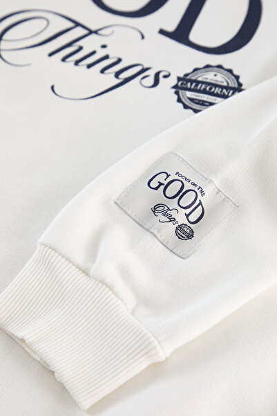 Trendyol Collection Ecru Fleece mikina oversize s potiskem - Tmnaw25Sw00064