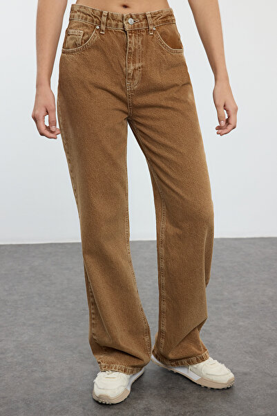 Trendyol Collection Ψηλόμεσο φαρδύ πόδι Brown Jeans- Twoaw25je00214
