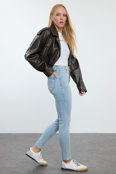 Trendyol Collection Blugi skinny albaștri premium cu talie înaltă TWOAW25JE00136