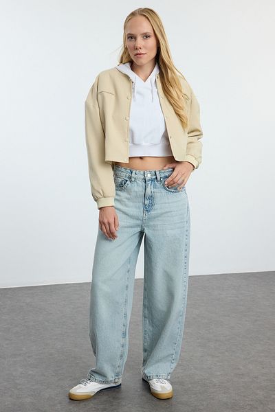 Trendyol Collection Blugi largi albastru deschis cu talie înaltă - durabil TWOAW25JE00147