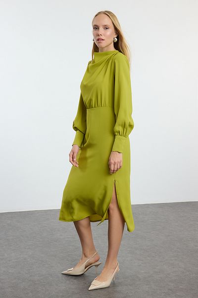 Trendyol Collection Πράσινο υφαντό φόρεμα με σχισμή μίντι TWOAW24EL00851