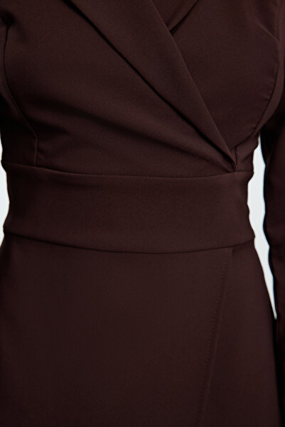 Trendyol Collection Hnědé dvouřadé mini tkané šaty TWOSS23EL00113