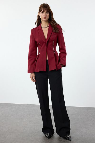 Trendyol Collection Woven Claret Red Blazer Jacket - Detailní zip, Twoaw25Bc00010