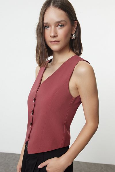 Trendyol Collection Burgunderrote Premium-Knopf-Crop-Webweste TWOAW24YE00061