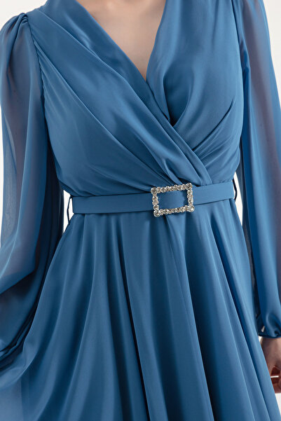 Lafaba Indigo Midi Chiffon estélyi ruha - Női ruha övvel