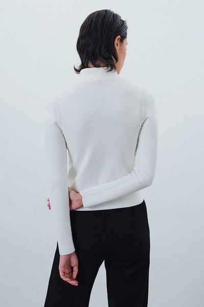 Mısırlı Cardigan de damă tricotaje Ecru - guler cămașă, slim fit