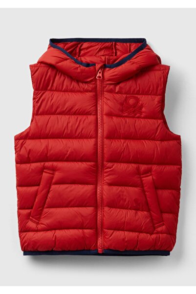 United Colors of Benetton Erkek Çocuk Kırmızı Logolu İnce Puffer Yelek