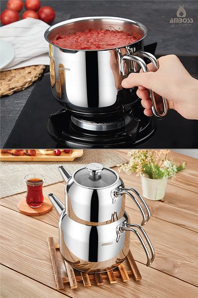 Amboss Pırıl - 4 Pieces Cool Medium Size Teapot 14 cm Long Milk Jug
