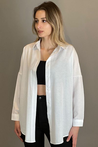 ELLEGANT Cămașă albă oversize pentru femei sezon nou