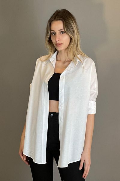 ELLEGANT Cămașă albă oversize pentru femei sezon nou