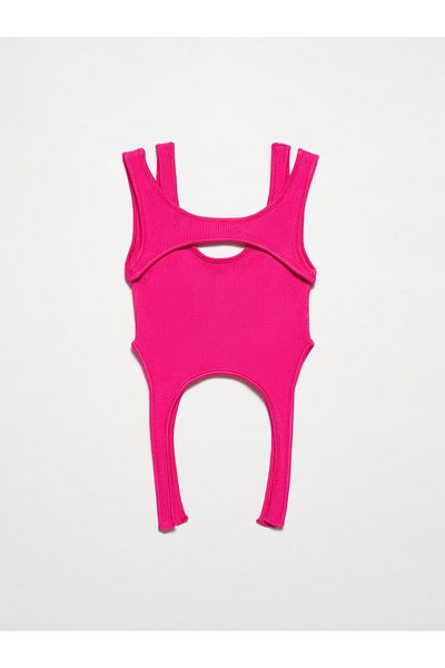 Dilvin 10345 Piped Knitwear Athlete-Fuchsia