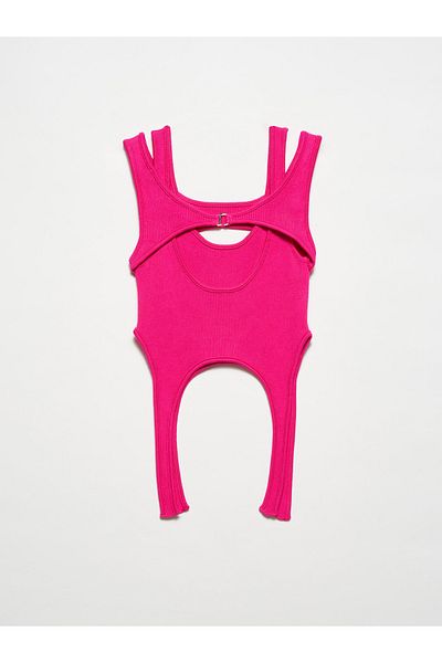 Dilvin 10345 Piped Knitwear Athlete-Fuchsia