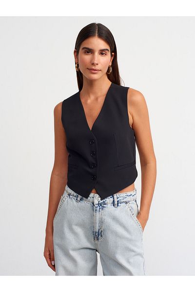 Dilvin 60542 Back Double Breasted Vest-Black