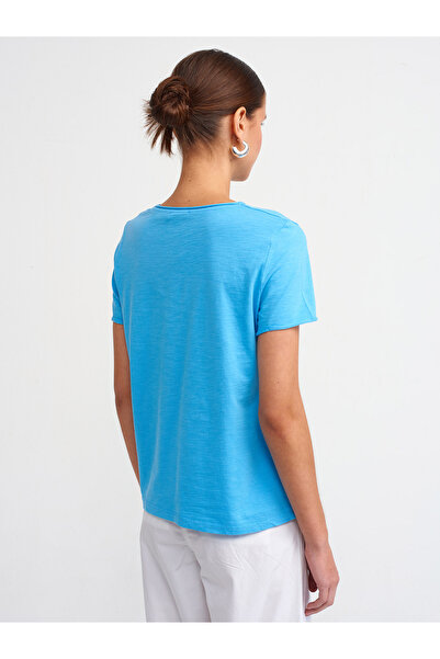 Dilvin 30817 Crew Neck T-shirt-Turquoise