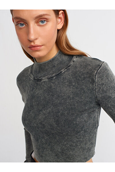 Dilvin 10505 Soluk Efekli Yarım Balıkçı Crop Kazak-Antrasit