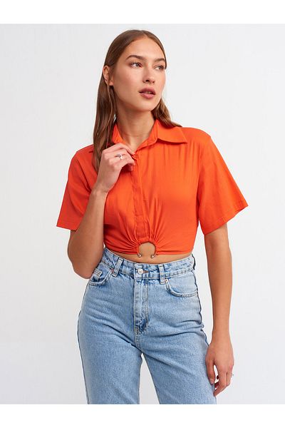 Dilvin 5873 Crop Shirt-red