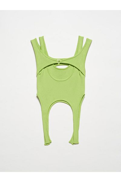 Dilvin 10345 Piped Knitwear Athlete-Apple Y
