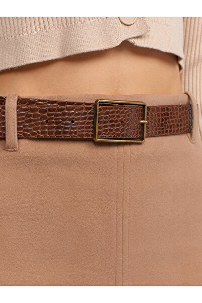 Dilvin 80831 Yırtmaçlı Yumuşak Dokulu Etek-camel