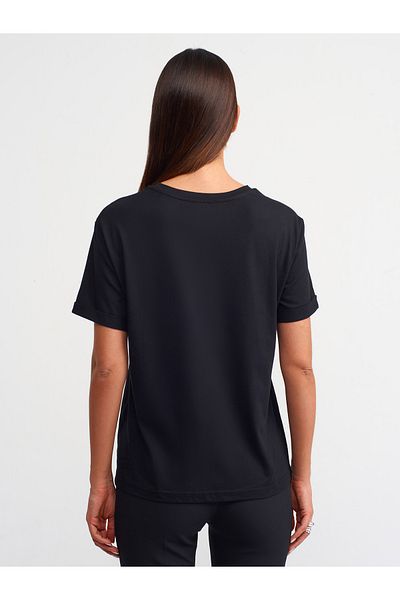 Dilvin 30828 Jewelled T-shirt-Black