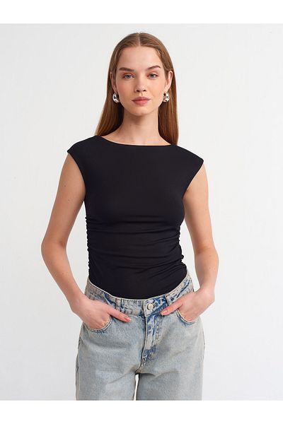 Dilvin 30924 Gathered Sleeveless Ball-black