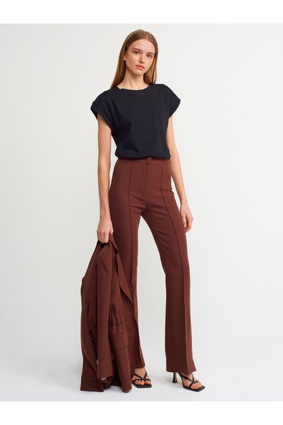 Dilvin 7002 Model Brown Spaghetti Trousers with Slits