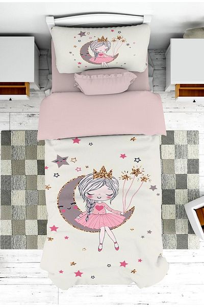 on the clouds Girl's and Baby's Room - White Background, Girl Patterned Bedspread and Pillowcase Pique