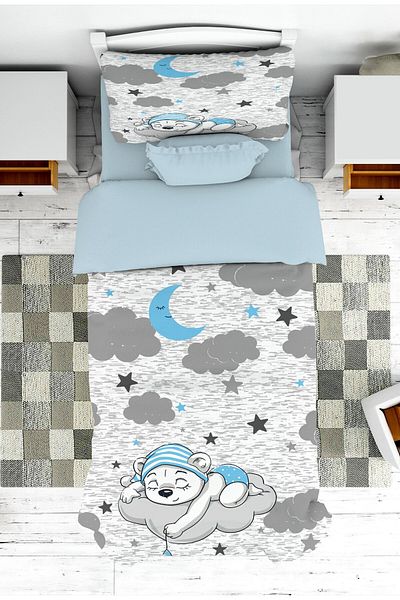 on the clouds Teddy Bear Patterned Baby and Kids Bedspread and Pillowcase - Pike