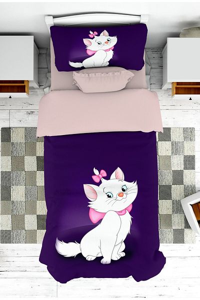 on the clouds Purple Cat Patterned Cute Bedspread - Girl's Room and Pillowcase Pique