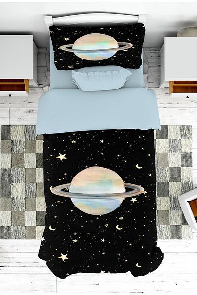 on the clouds Planet Patterned Baby and Children's Room Bedspread and Pillowcase - Pike