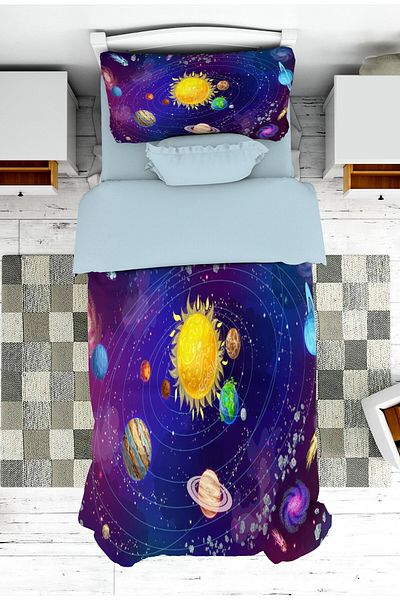on the clouds Navy Blue Boy's Bedroom - Planets Patterned, Pique Pillowcase