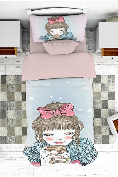 on the clouds Girl's Bedspread and Pillowcase Pique - Winter Clothes and Patterned