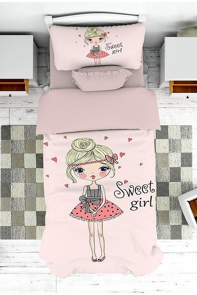 on the clouds Sweet Girl Patterned Baby and Children's Room - Bedspread and Pillowcase Pique