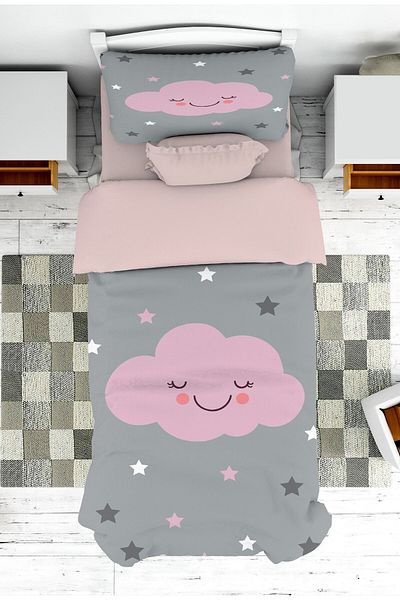on the clouds Pink Cloud Patterned Baby and Kids Room - Girl's Bedspread and Pillowcase Pique