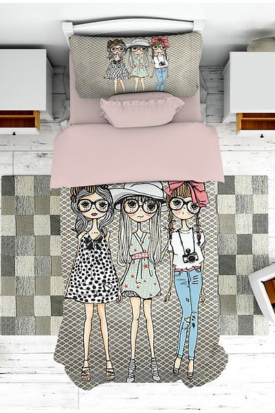 on the clouds Patterned Fashionable Bedspread and Pillowcase for Girls - Baby and Children's Room Pike