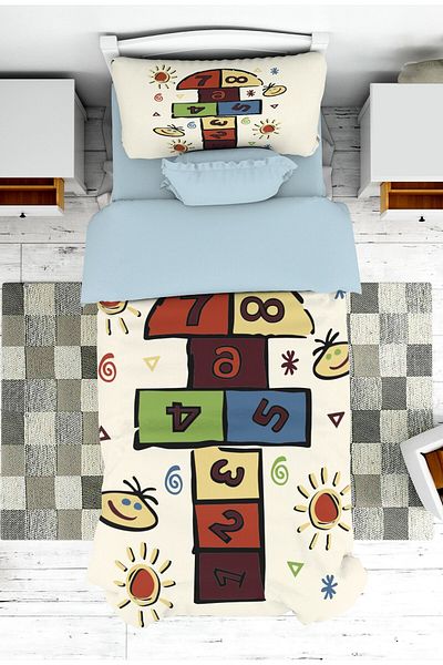 on the clouds Boy's Bedspread and Pillowcase - Hopscotch Patterned Pique