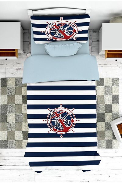 on the clouds Boy's Bedroom - Anchor Patterned, Cover and Pillowcase Pique