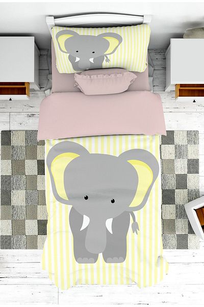 on the clouds Boy's Bedspread - Cute Elephant Pattern, Baby and Children's Room, Pillowcase Pique