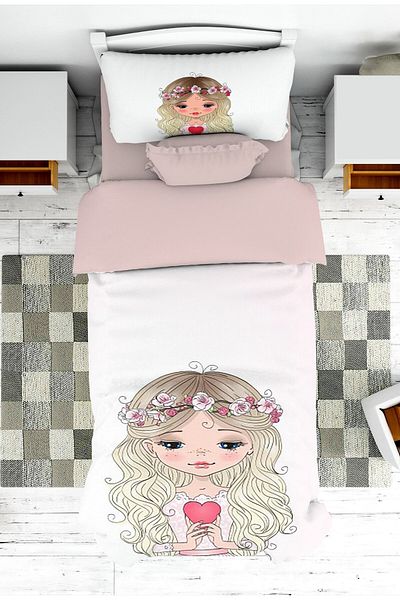 on the clouds Heart Princess Patterned Bedspread and Pillowcase Pique for Girl