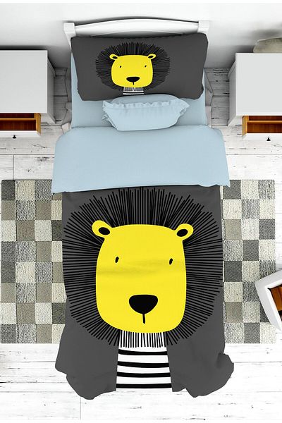 on the clouds Boy's Cute Lion Patterned Bedspread and Pillowcase - Pike